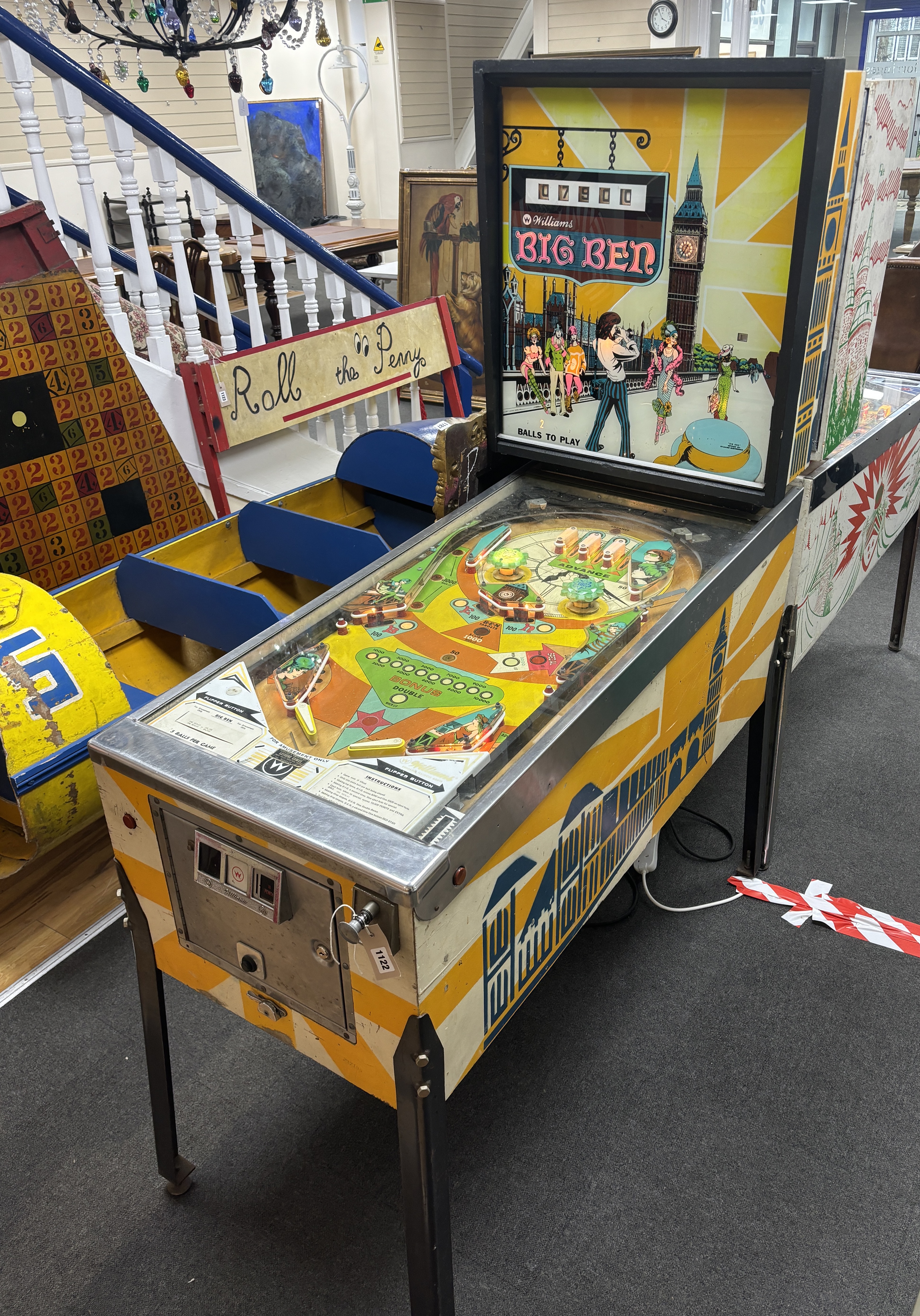 A mid century Williams Big Ben pinball machine, length 132cm, width 61cm, height 179cm